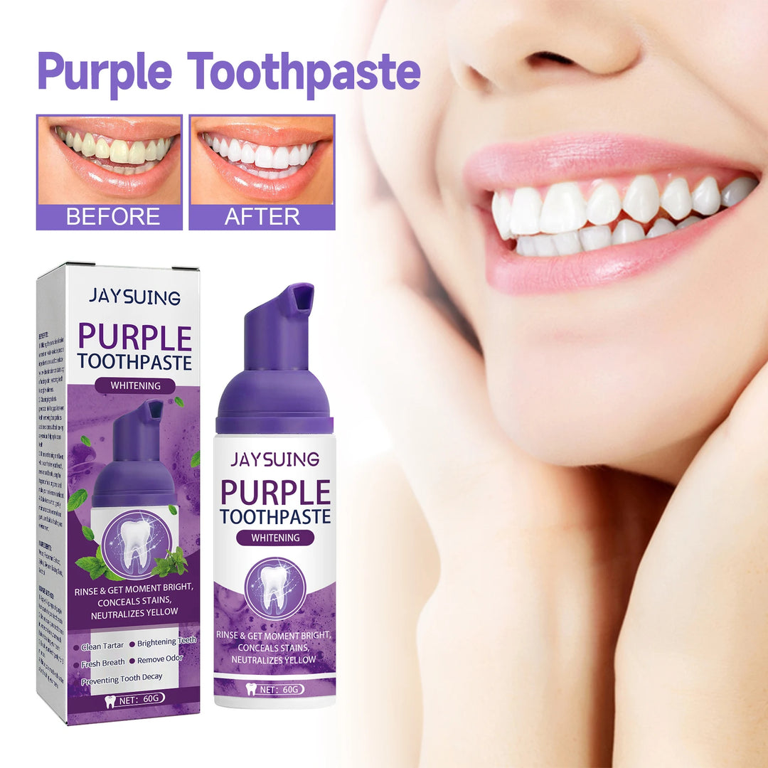 Gums Care Mint Teeth Whitening Mousse Yellow Cleaning Tooth Stains Desalinating Oral Odor Remove Purple Toothpaste 60ml