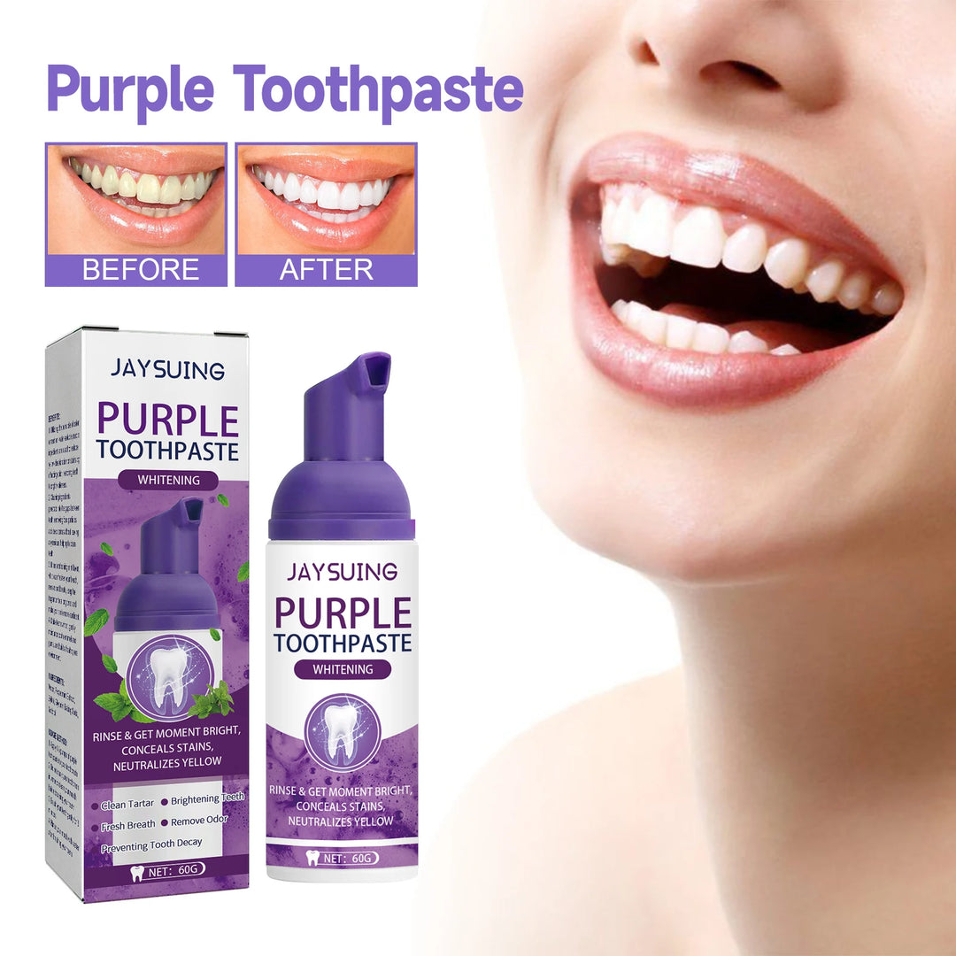 Gums Care Mint Teeth Whitening Mousse Yellow Cleaning Tooth Stains Desalinating Oral Odor Remove Purple Toothpaste 60ml