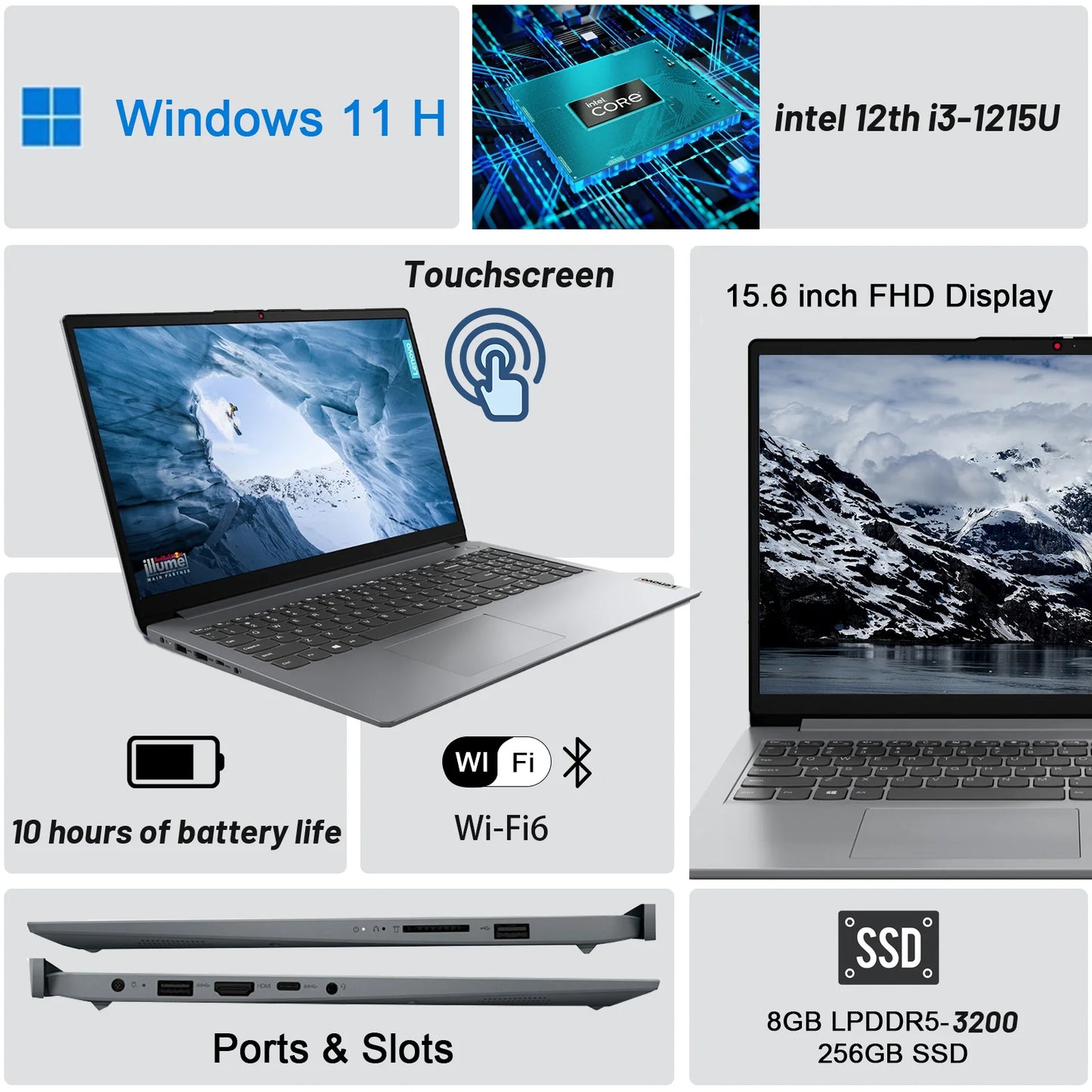 15.6" Touch Laptop, Intel Core i3-1215U, 15.6'' FHD Touchscreen Display, 16GB RAM, 512GB SSD, Intel Graphics