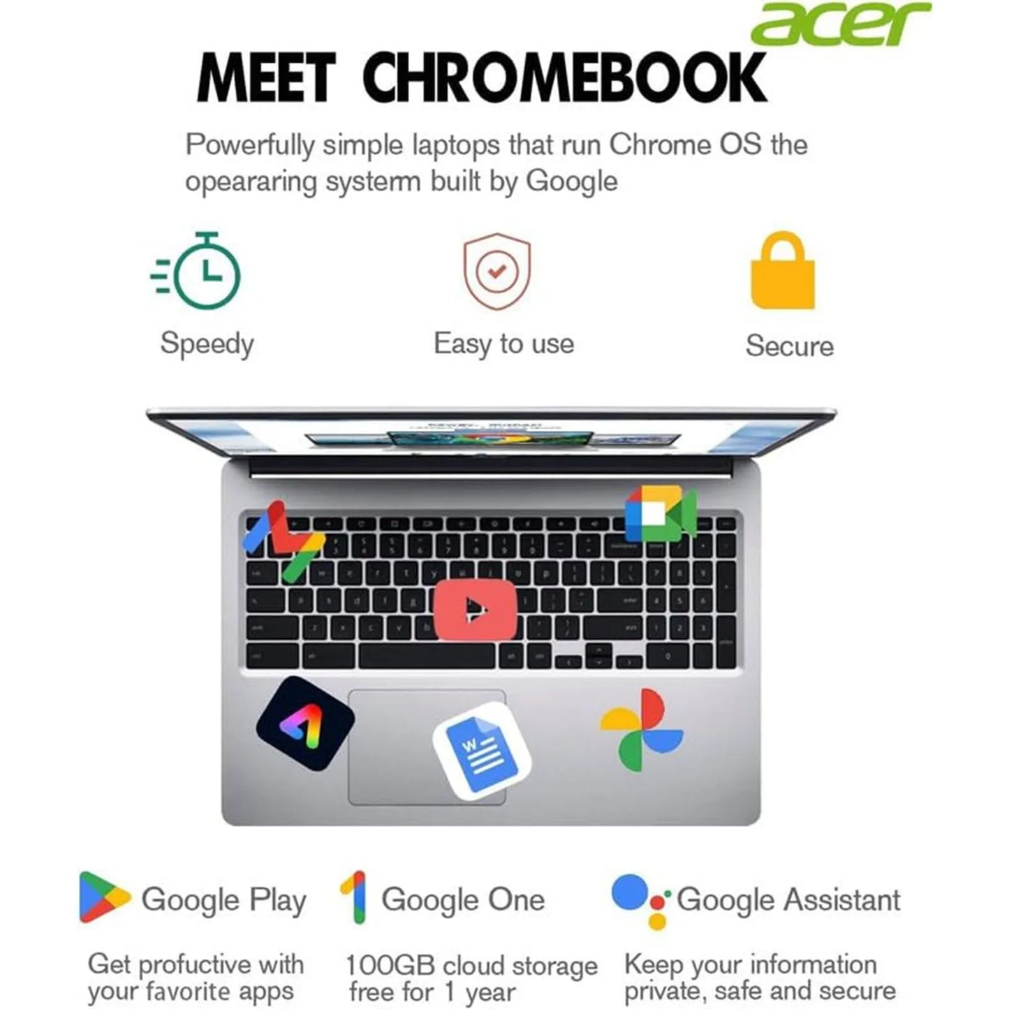 Acer Chromebook 315 Laptop for Business, 15.6" HD Display, Intel Celeron N4020, 4GB RAM 64GB eMMC, Intel UHD Graphics, Chrom OS