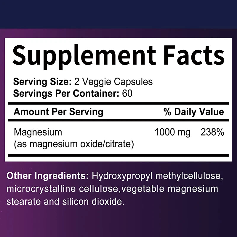 Magnesium Citrate 1000mg - Maximum Absorption for Muscle, Nerve, Bone and Heart Health - 120 Capsules