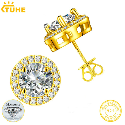 Classic Round 2CT Moissanite Earring For Women Jewelry Sterling Silver 925 Fashion