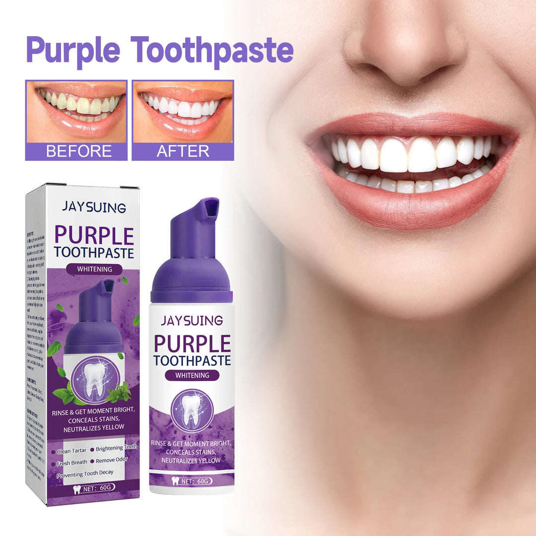 Gums Care Mint Teeth Whitening Mousse Yellow Cleaning Tooth Stains Desalinating Oral Odor Remove Purple Toothpaste 60ml