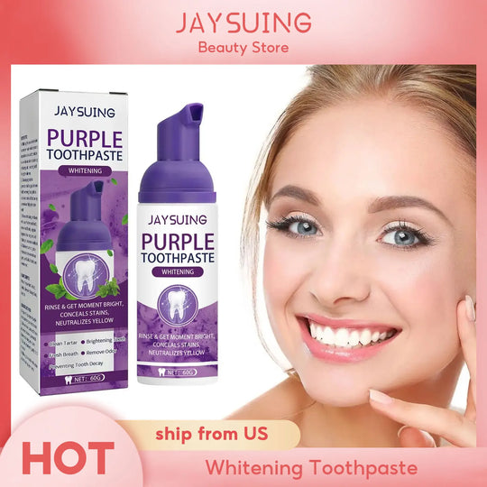 Gums Care Mint Teeth Whitening Mousse Yellow Cleaning Tooth Stains Desalinating Oral Odor Remove Purple Toothpaste 60ml