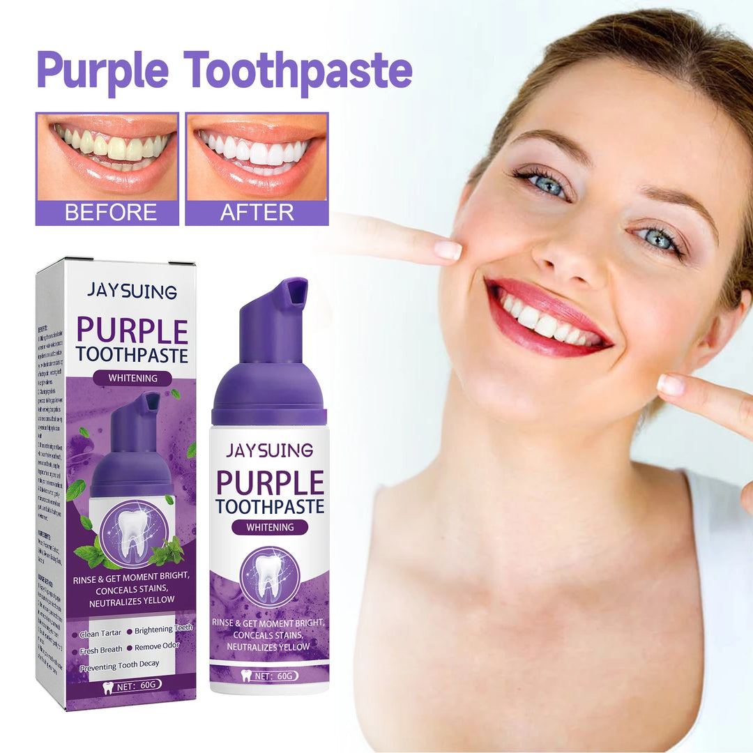 Gums Care Mint Teeth Whitening Mousse Yellow Cleaning Tooth Stains Desalinating Oral Odor Remove Purple Toothpaste 60ml