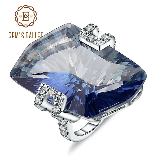 21.20Ct Natura Iolite Blue Mystic Quartz Gemstone Cocktail Rings 925 Sterling Silver Fine Jewelry for Women