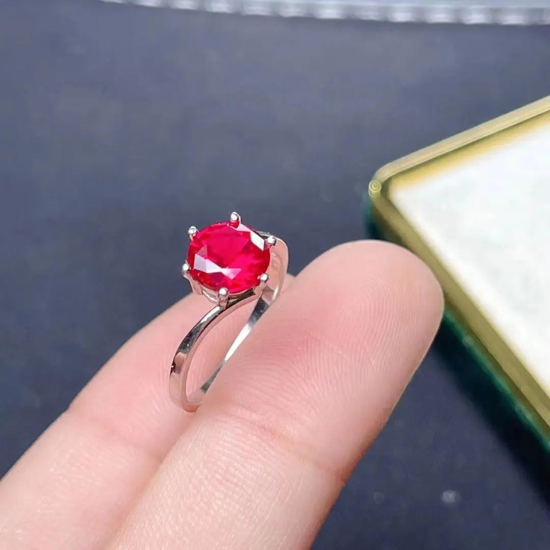 Real Ruby Gemstone Rings for Women, Silver Fine Jewelry