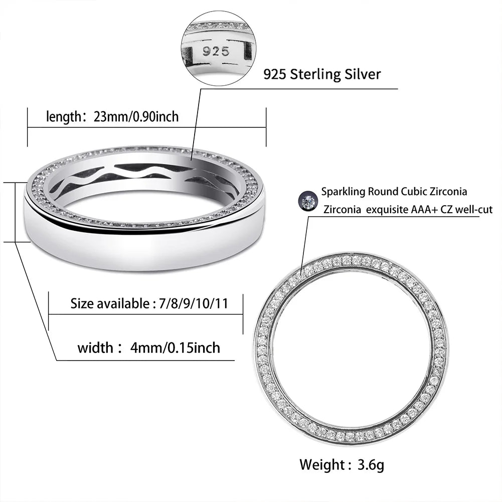 Couple Rings 4mm/6mm 925 Sterling Silver Rings Top Brand Fine Jewelry High Quality Ice Out Bling Round Pattern