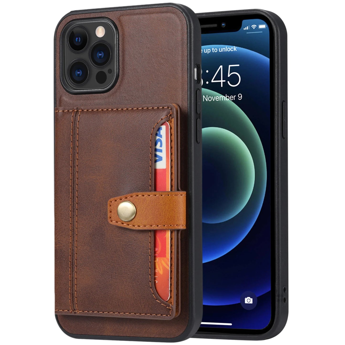 for iPhone 13 12 11 Pro Max XR 8 Case Wallet, 4 Card Holder Credit Slot PU Leather Phone Cover Kickstand