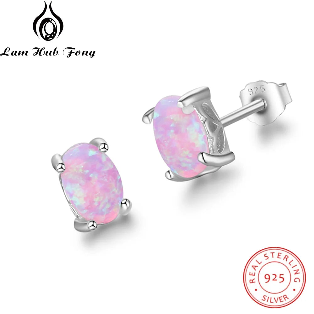 925 Sterling Silver Oval Pink Fire Opal Earrings for Women Fashion Fine Jewelry