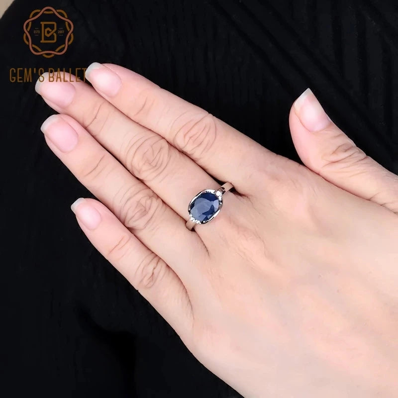 Natural Blue Sapphire Gemstone Ring Earrings Jewelry Set For Women 925 Sterling Silver Oval Classic