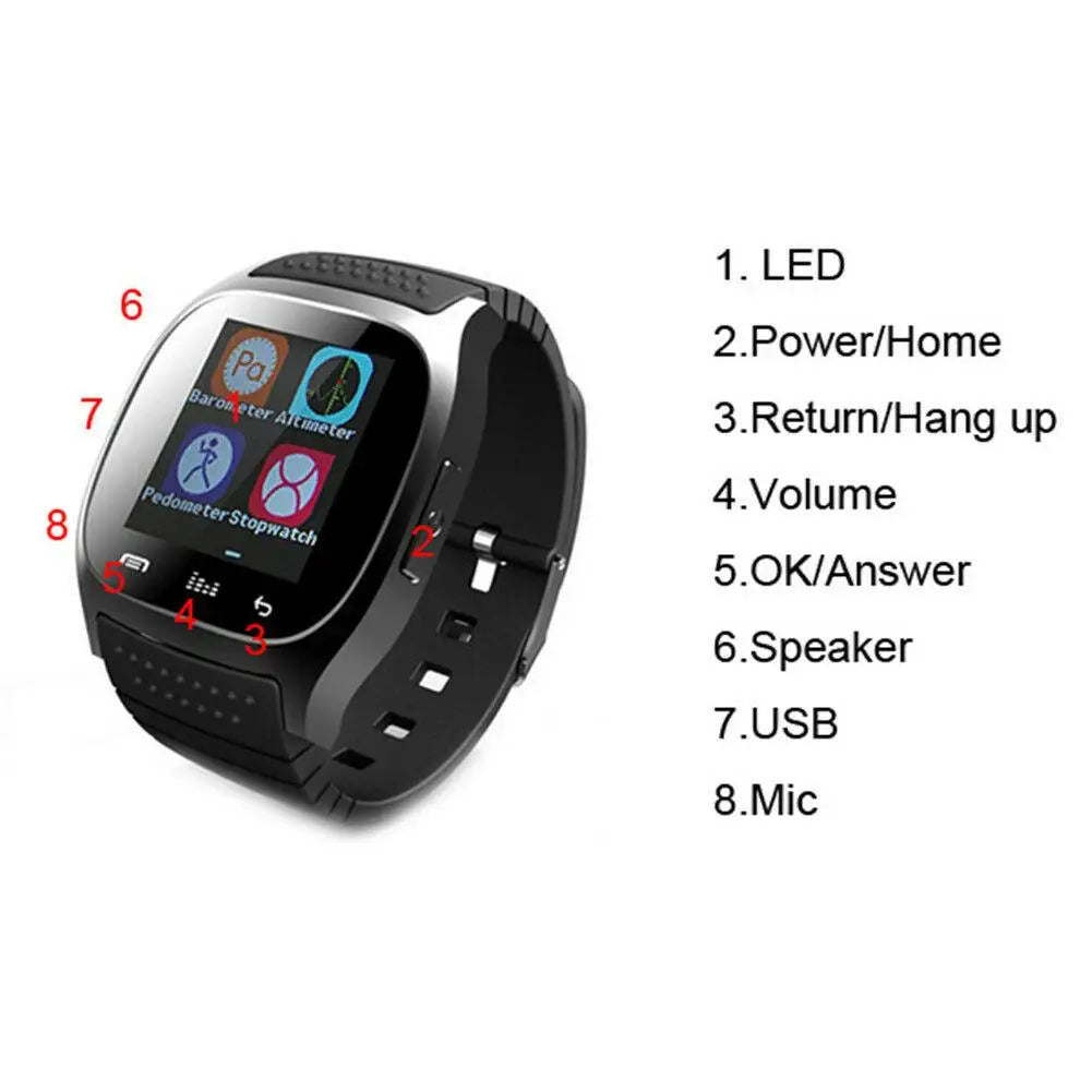 Men Women Bluetooth Smart Watch Fitness Tracker Pedometer Phone Mate for Android Cell Phones