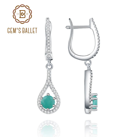 Natural Round Green Emerald Gemstone Drop Earrings 925 Sterling Silver For Women Fine Jewelry