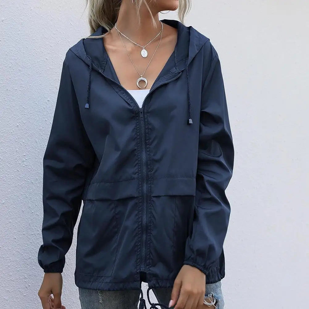 Women Rain Jacket Hooded Windproof Short Casual Spring Autumn Breathable