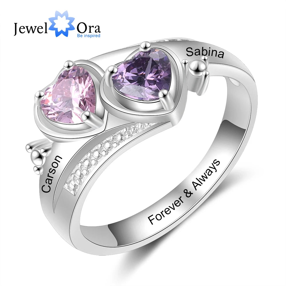 Personalized Name Engraved Promise Rings for Women Silver Color Customize Heart Birthstone