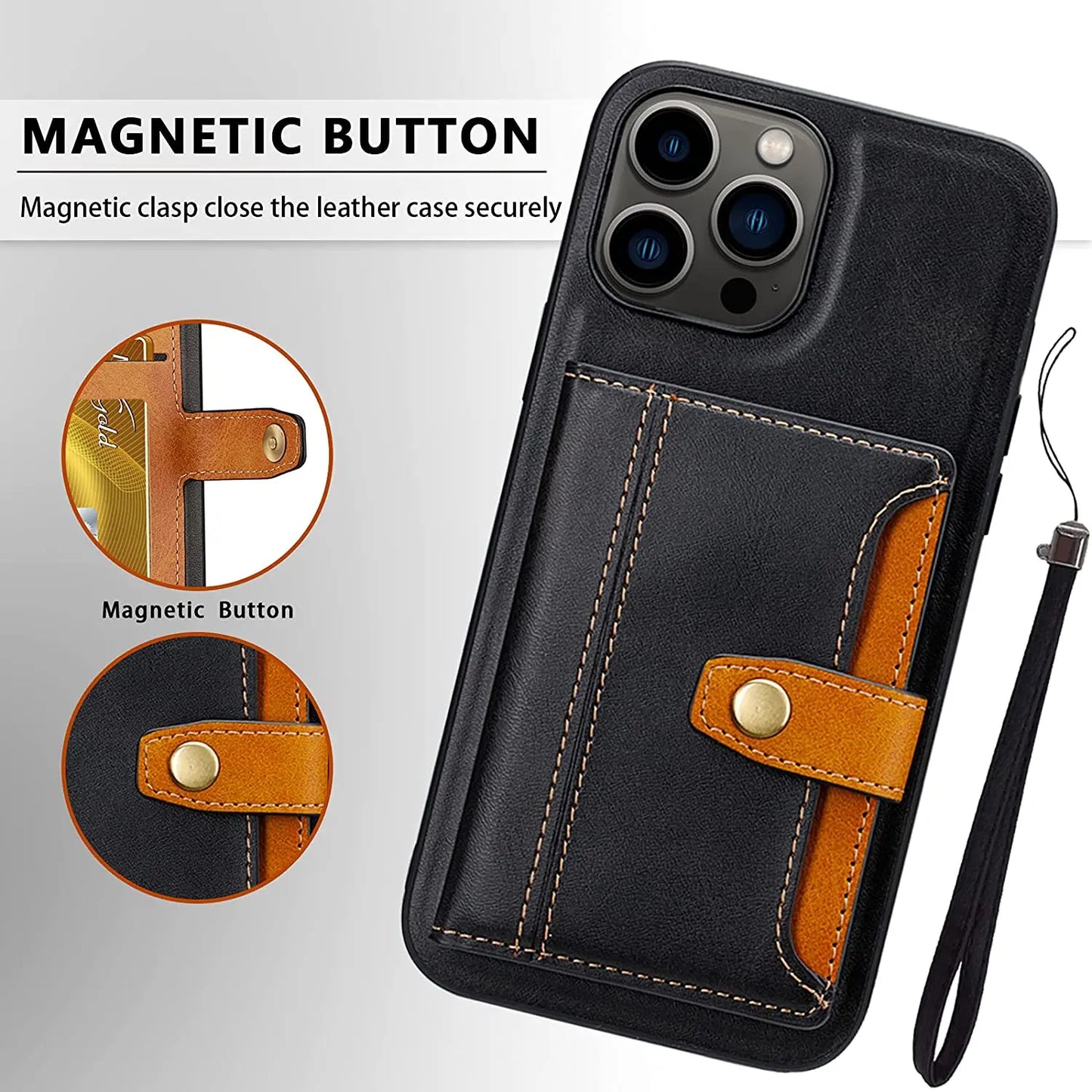 for iPhone 13 12 11 Pro Max XR 8 Case Wallet, 4 Card Holder Credit Slot PU Leather Phone Cover Kickstand