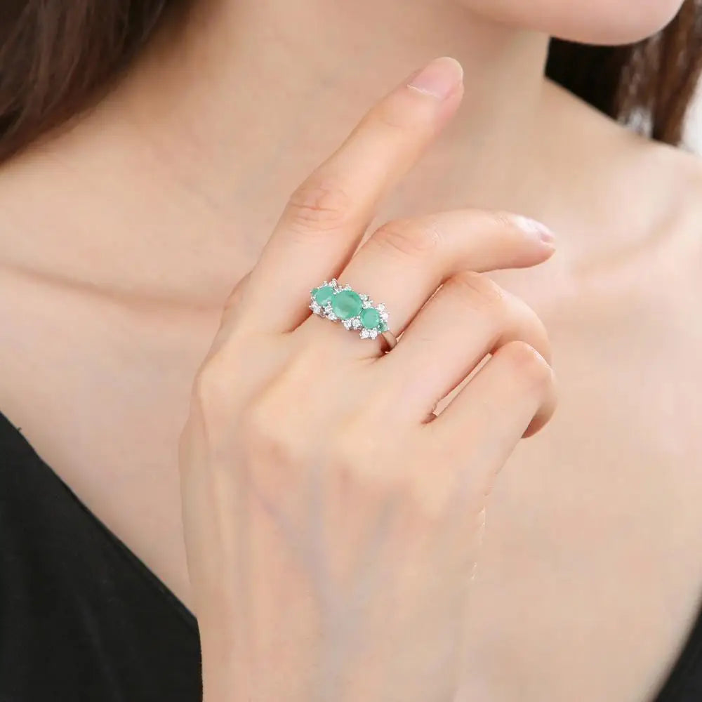 Natural Sky Blue Topaz Emerald Birthstone Rings For Women Real 925 Sterling Silver Fine Jewelry