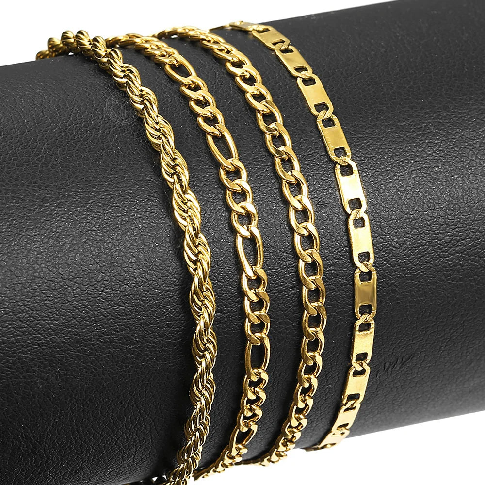 4Pcs/Lot Rope Figaro Curb Link Chain Anklets For Women