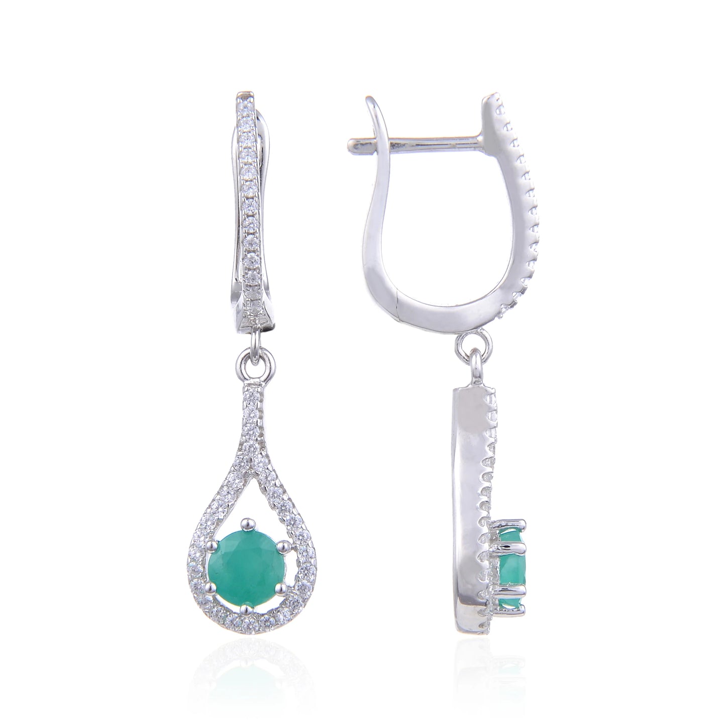 Natural Round Green Emerald Gemstone Drop Earrings 925 Sterling Silver For Women Fine Jewelry