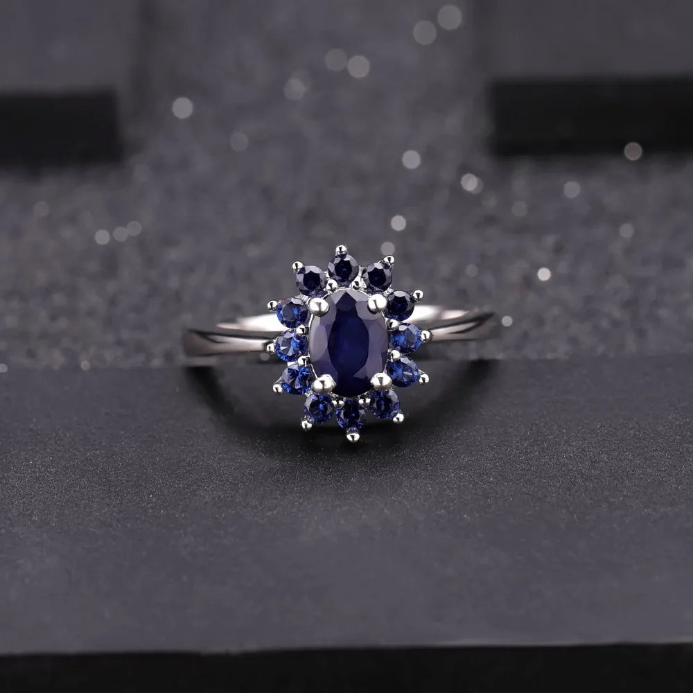 1.89Ct Natural Blue Sapphire Gemstones Ring 925 Sterling Silver Vintage Flowers  Fine Jewelry