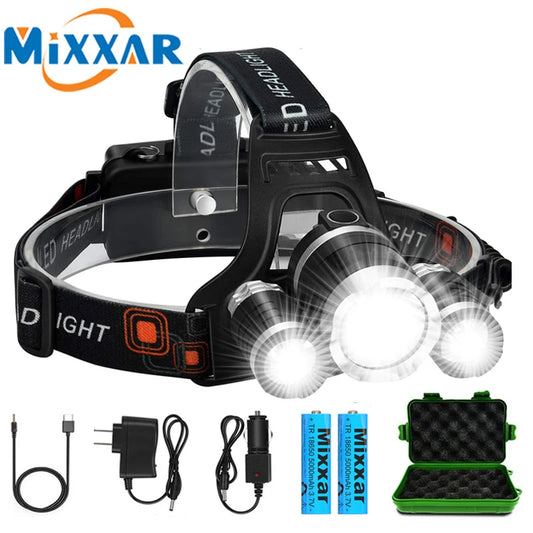 LED Headlamp High Lumens 4 Modes 18650 Rechargeable Battery Flashlight