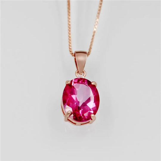 Red Topaz Stone Rose Gold Color Elegant Simple Charm 925Sterling Silver Jewelry for Women