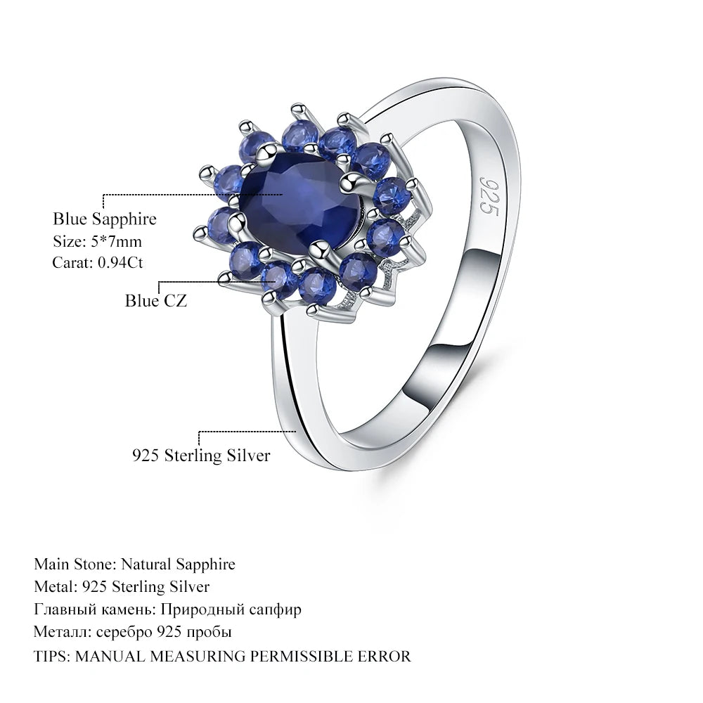 1.89Ct Natural Blue Sapphire Gemstones Ring 925 Sterling Silver Vintage Flowers  Fine Jewelry