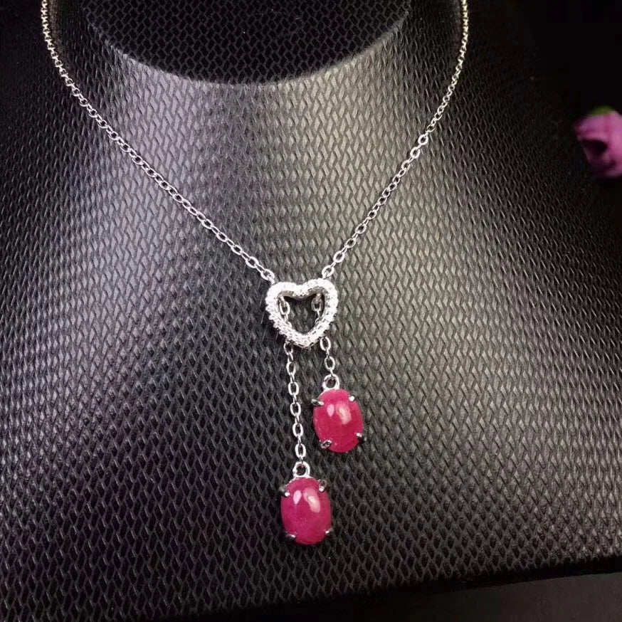 Natural Red Ruby Pendant Necklace for Women, 925 Sterling Silver Gemstone