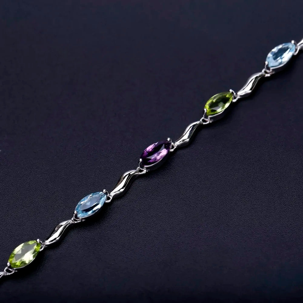 Sky Blue Topaz Peridot Amethyst Mix Gemstone Bracelet &bangle Pure 925 Sterling Silver Fashion Jewelry For Women