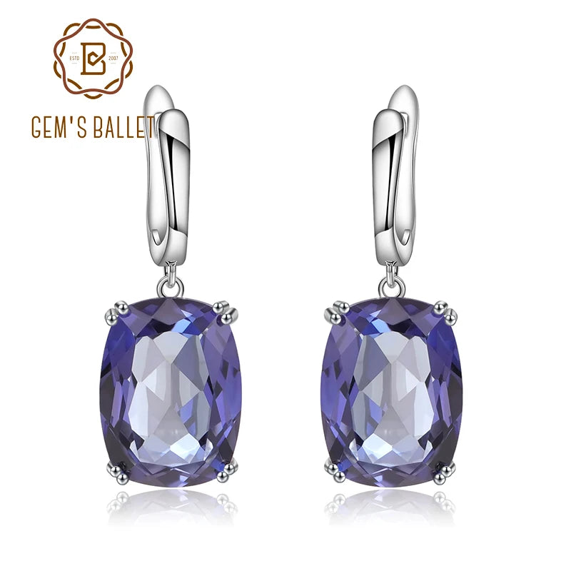 Luxury 925 Sterling Silver Drop Earrings Natural Iolite Blue Mystic Quartz for Women Elegant Fine Jewelry