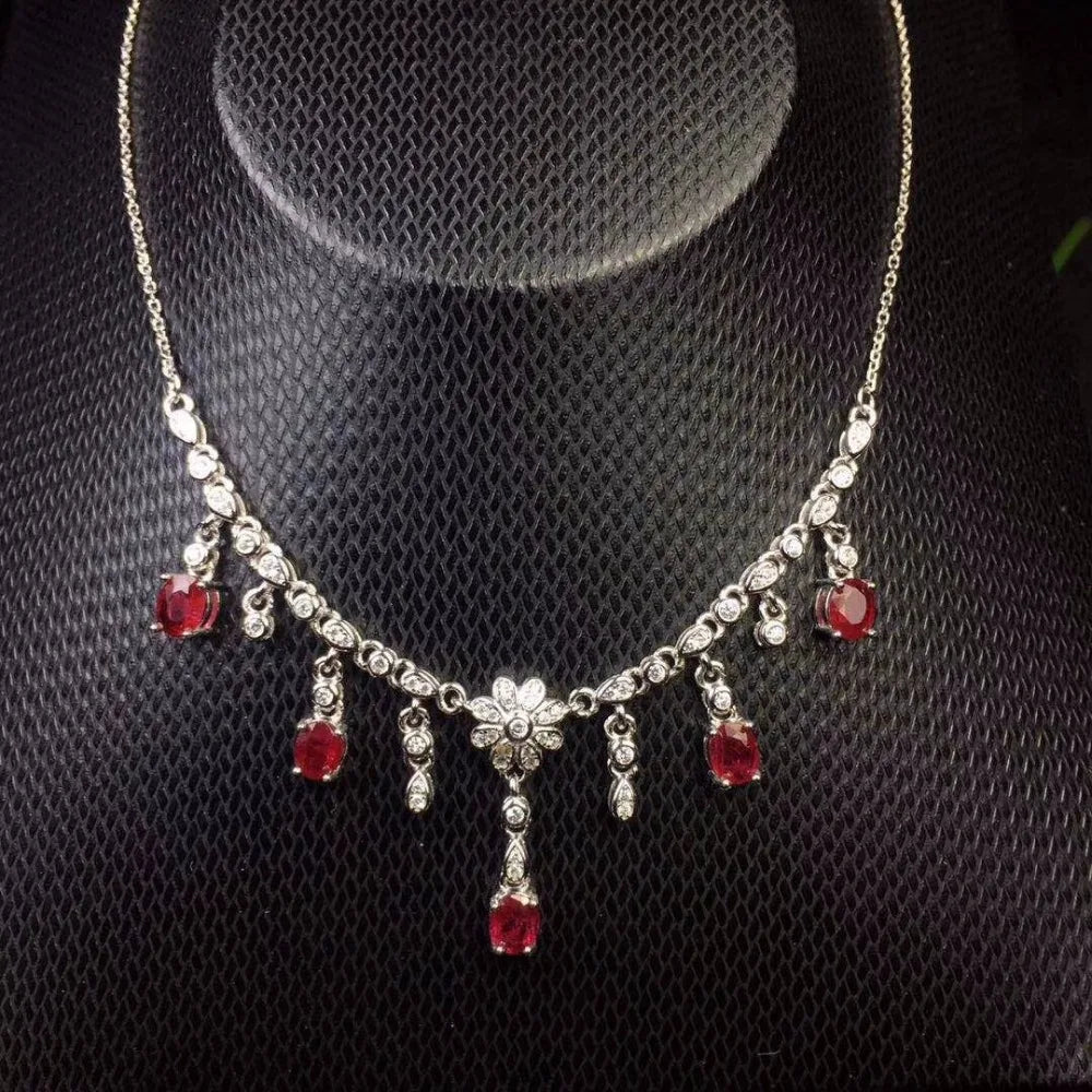 Tested Natural Ruby Choker Necklace for Women, 4*5mm*5Pcs Birthstone, 925 Sterling Silver with Velvet Box Certificate