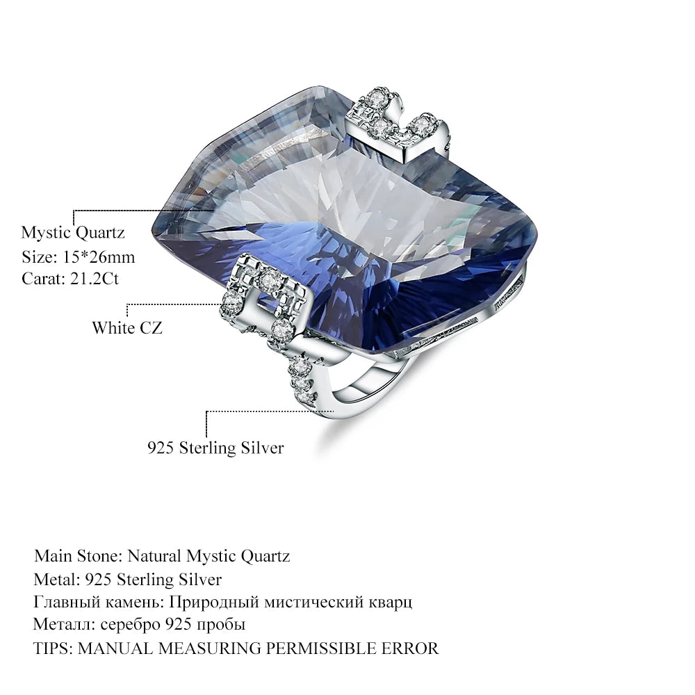 21.20Ct Natura Iolite Blue Mystic Quartz Gemstone Cocktail Rings 925 Sterling Silver Fine Jewelry for Women