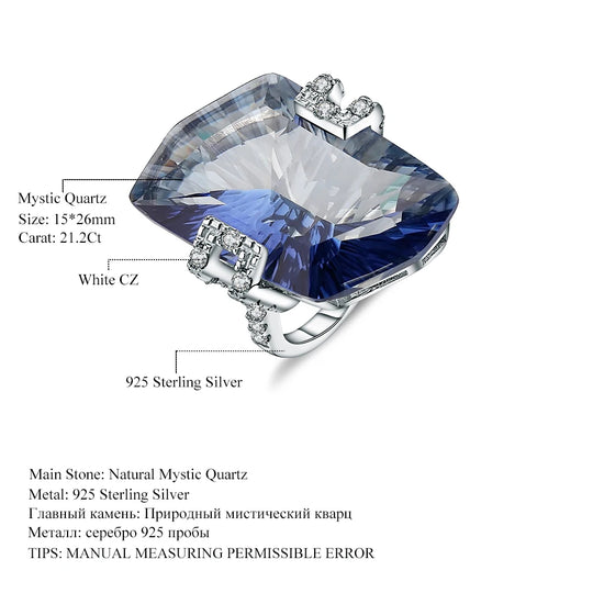 21.20Ct Natura Iolite Blue Mystic Quartz Gemstone Cocktail Rings 925 Sterling Silver Fine Jewelry for Women