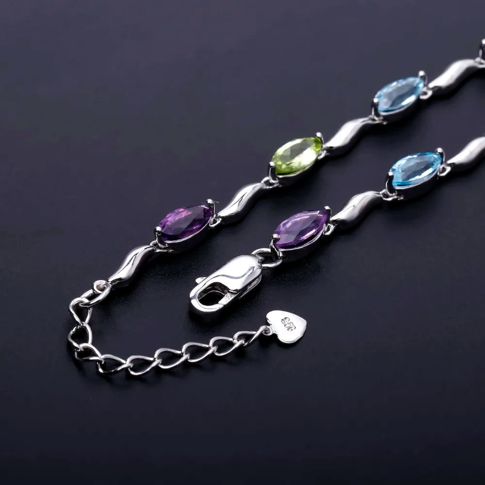 Sky Blue Topaz Peridot Amethyst Mix Gemstone Bracelet &bangle Pure 925 Sterling Silver Fashion Jewelry For Women