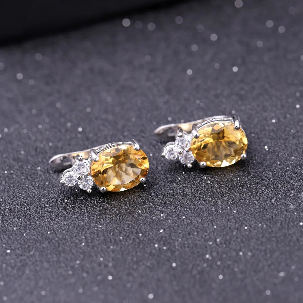 5.21Ct Natural Citrine Gemstone Stud Earrings Solid 925 Sterling Silver For Women Fine Jewelry