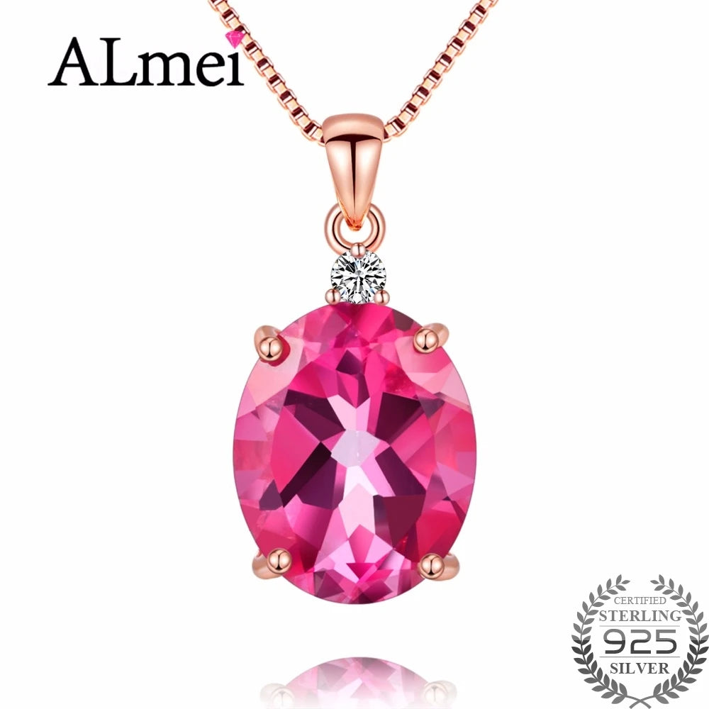 Red Topaz Stone Rose Gold Color Elegant Simple Charm 925Sterling Silver Jewelry for Women