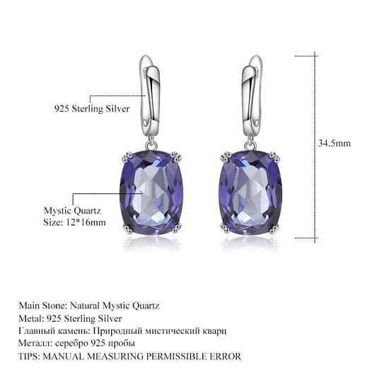 Luxury 925 Sterling Silver Drop Earrings Natural Iolite Blue Mystic Quartz for Women Elegant Fine Jewelry