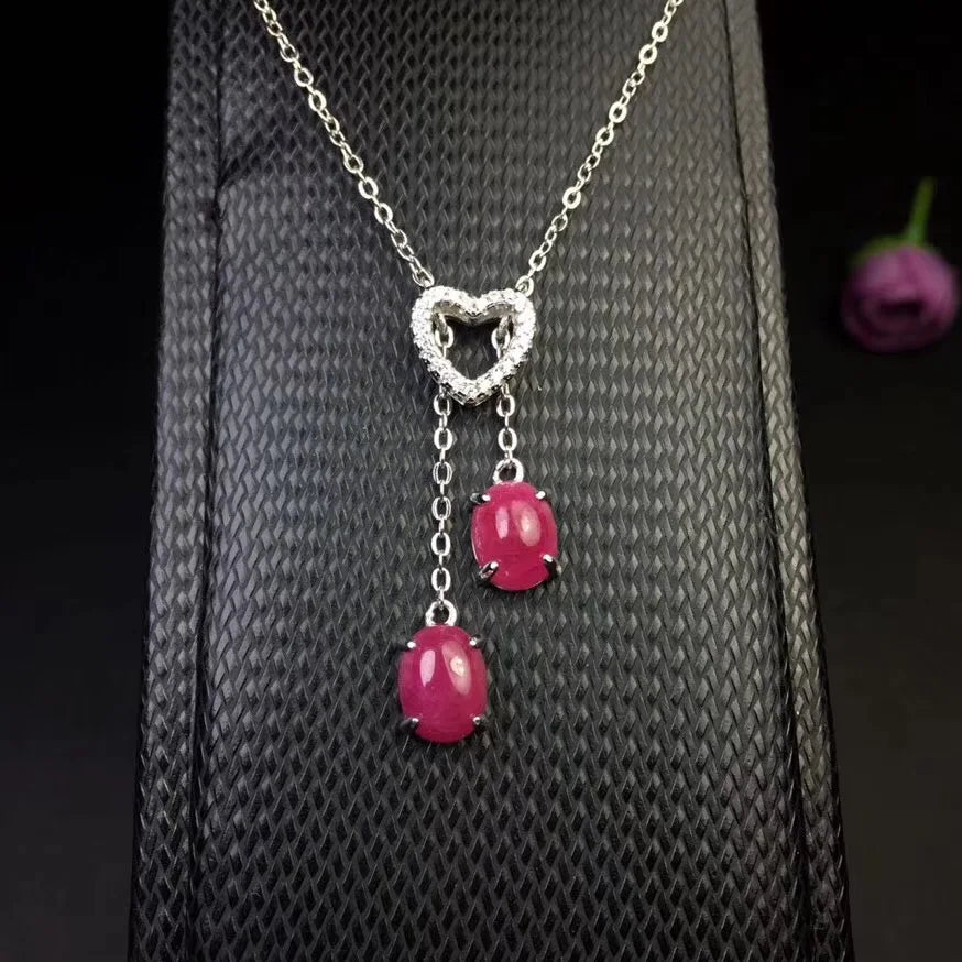 Natural Red Ruby Pendant Necklace for Women, 925 Sterling Silver Gemstone