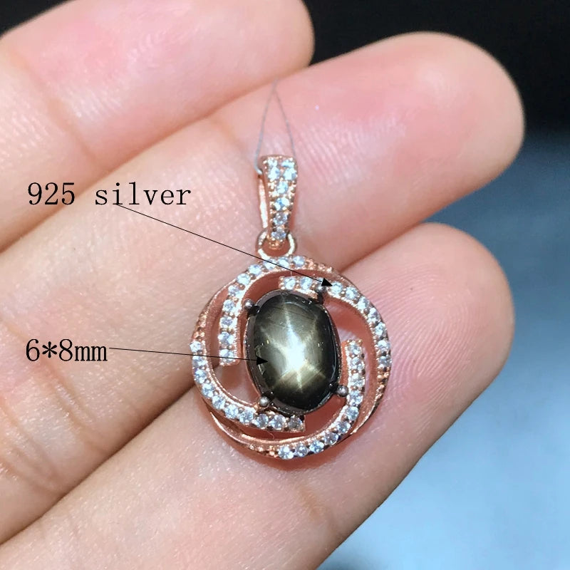 Natural Star Light Sapphire Stone Pendant, 925 Sterling Silver Gemstone Fine Necklace for Women