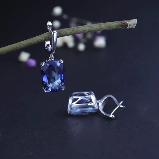 Luxury 925 Sterling Silver Drop Earrings Natural Iolite Blue Mystic Quartz for Women Elegant Fine Jewelry