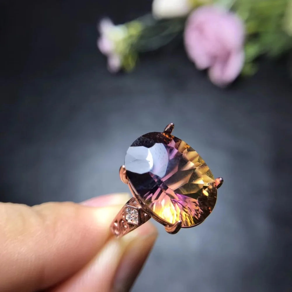 Natural Ametrine Rare Gems Ring, Ladies 925 Sterling Silver