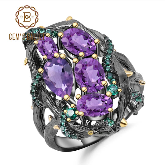 3.23Ct Natural Amethyst 925 Sterling Silver Handmade Hollow Element Ring for Women Bijoux Fine Jewelry