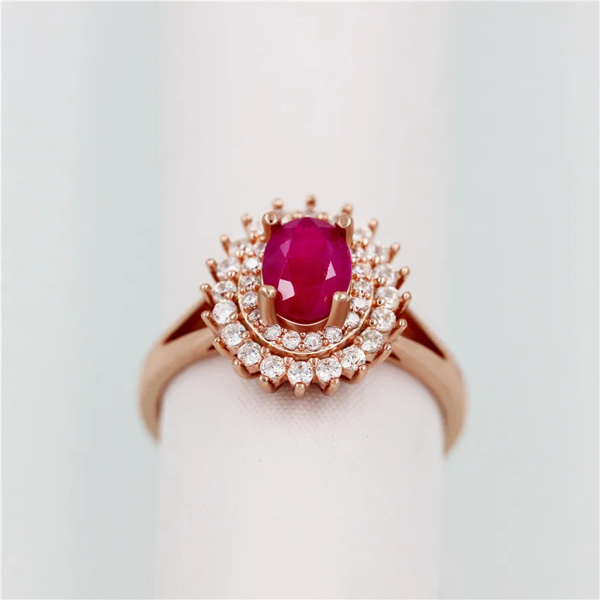 1ct Natural Ruby 925 Sterling Silver Rose Gold Color Jewelry for Women Princess Diana Engagement Rings with Box