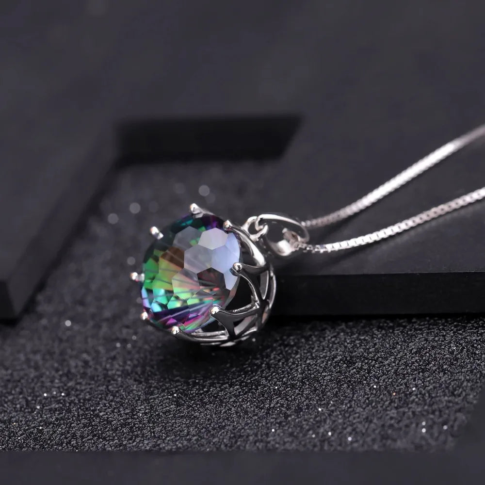 Classic 9.64Ct Natural Rainbow Mystic Quartz Gemstone Pendant Necklace For Women 925 Sterling Silver Fine Jewelry