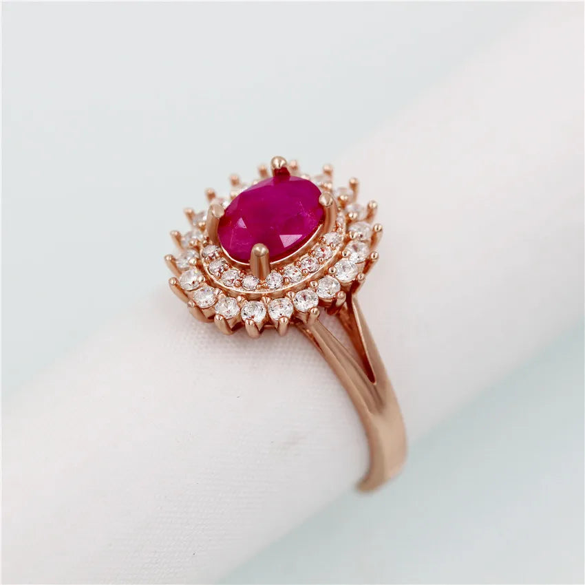 1ct Natural Ruby 925 Sterling Silver Rose Gold Color Jewelry for Women Princess Diana Engagement Rings with Box