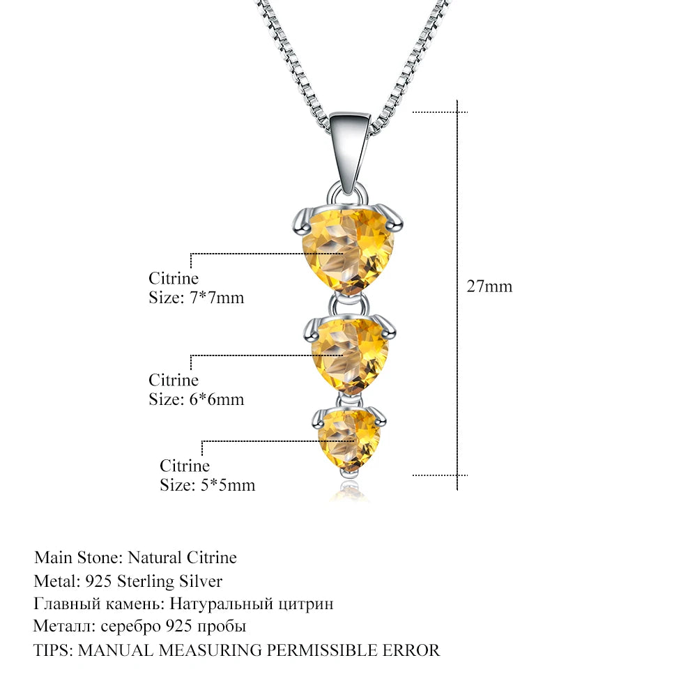 925 Sterling Silver  Jewelry 2.43Ct Natural Citrine Gemstone Love Heart Pendant Necklace for Women