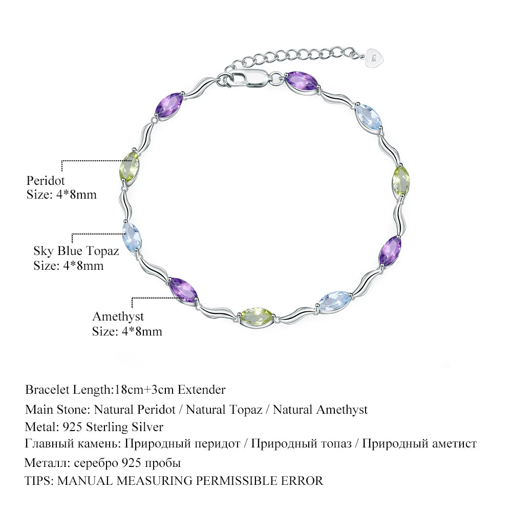 Sky Blue Topaz Peridot Amethyst Mix Gemstone Bracelet &bangle Pure 925 Sterling Silver Fashion Jewelry For Women