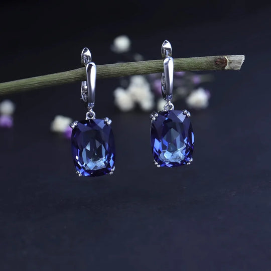 Luxury 925 Sterling Silver Drop Earrings Natural Iolite Blue Mystic Quartz for Women Elegant Fine Jewelry