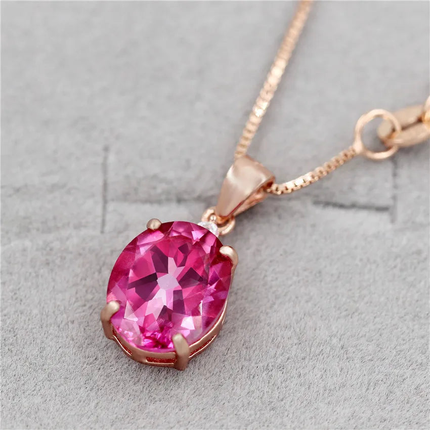 Red Topaz Stone Rose Gold Color Elegant Simple Charm 925Sterling Silver Jewelry for Women