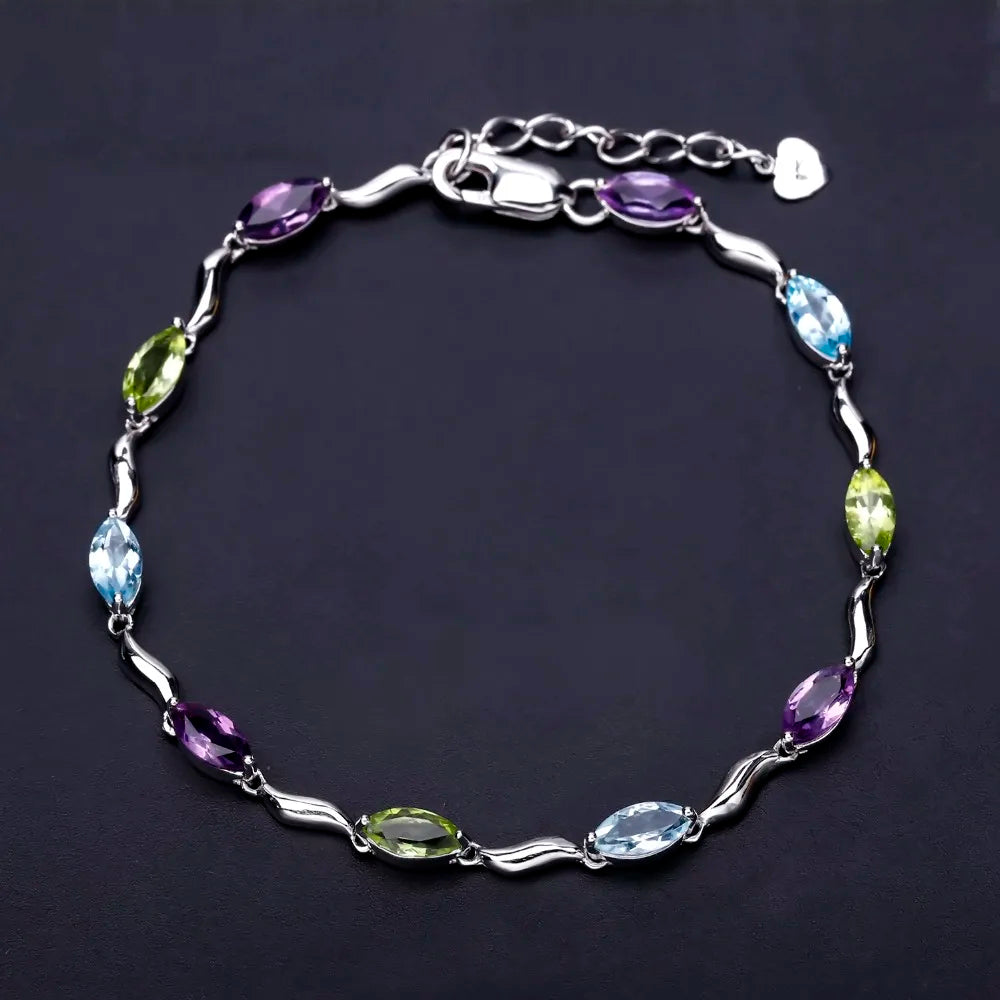 Sky Blue Topaz Peridot Amethyst Mix Gemstone Bracelet &bangle Pure 925 Sterling Silver Fashion Jewelry For Women